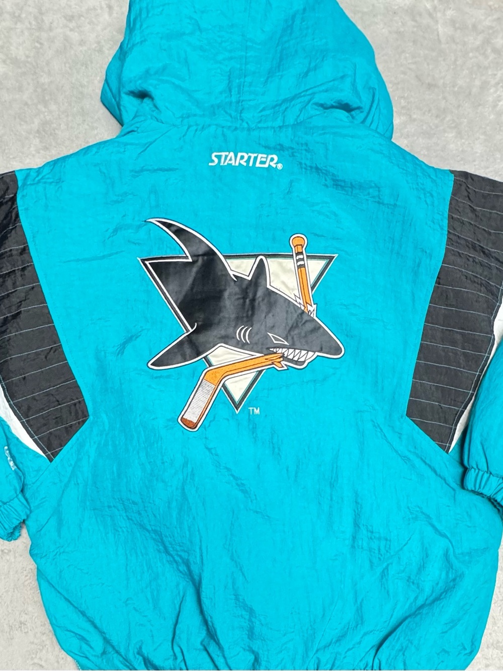 Vintage 90s San Jose Sharks Starter Pullover Jacket XL Teal. Big Sharks Logo🔥